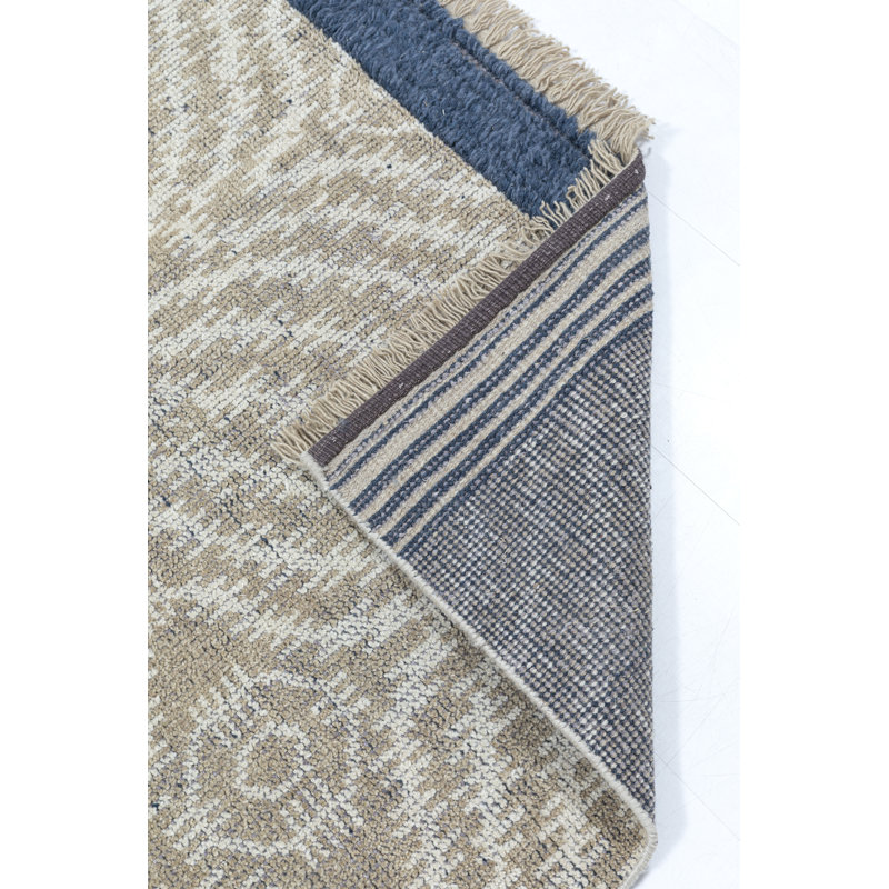 Bovina Bliss Hand-Knotted Blue Wool & Cotton Geometric Rug