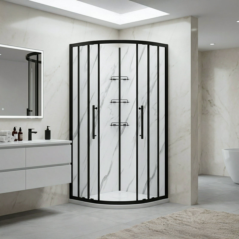 Dreamwerks Monaco 36"W x 36"D x 75"H Framed Round Shower Kit in Black