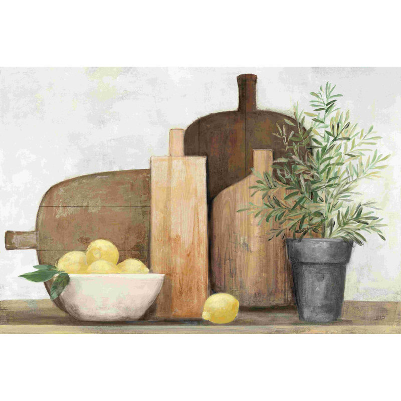 Rustic Kitchen Brown - peinture sur toile tendue, H 24 po x l 36 po, Blanc, Impression encadrée avec passe-partout