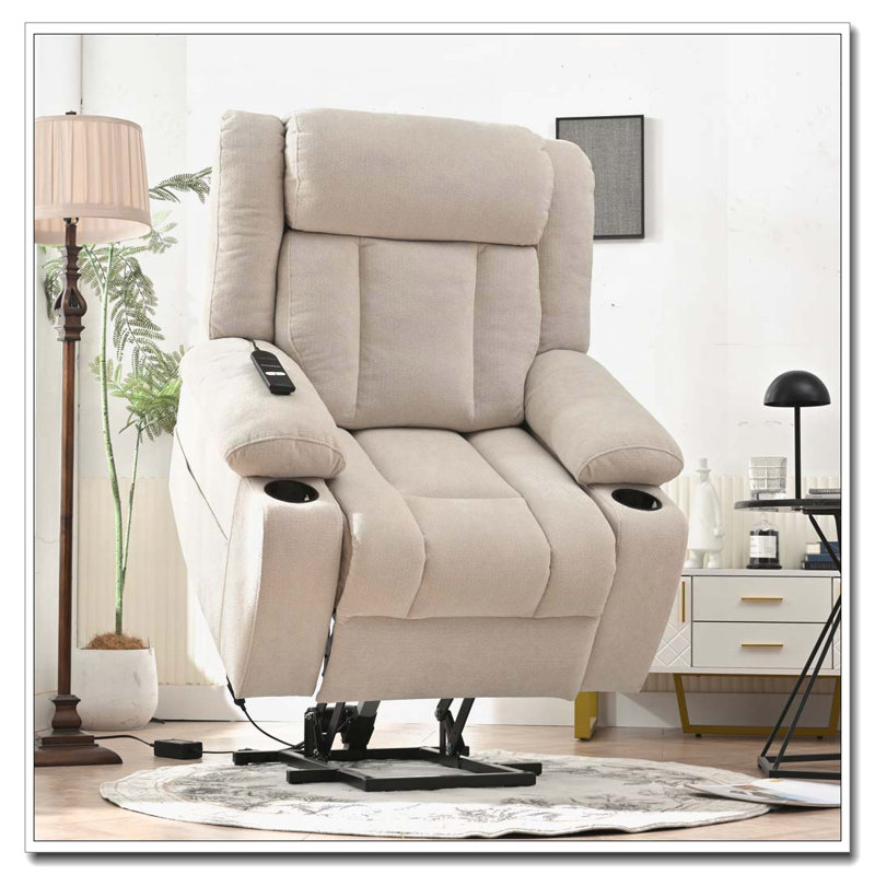 Power Lift Recliner Chair  with 2 Cup Holders,Side Pockets,Remote Control(, Power - Remote, Light Gray