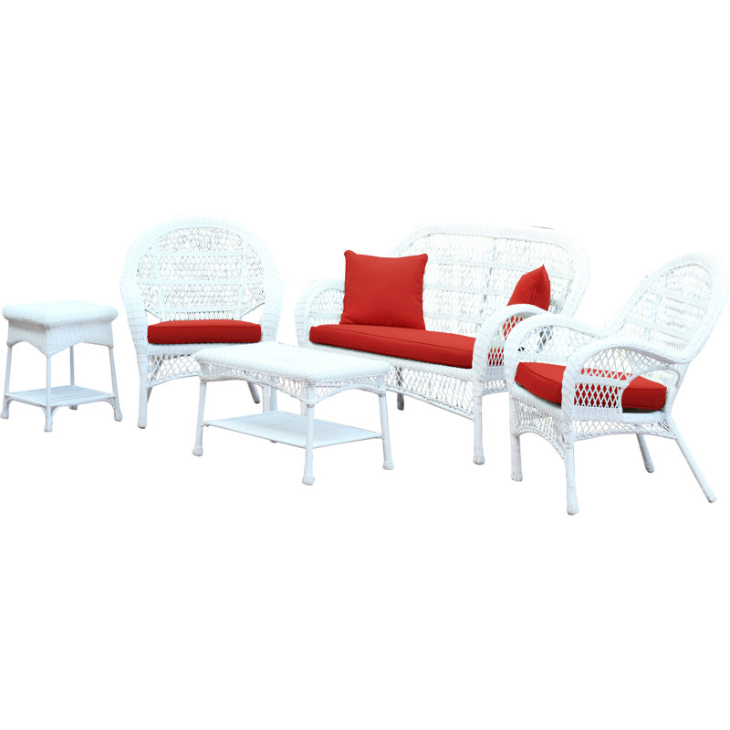 Mangum 4 - Person Patio Conversation Set with Cushions, Red Orange, White