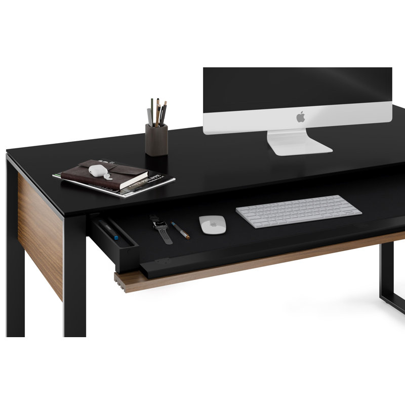 Corridor Glass Top Writing Desk, Natural Walnut