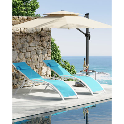 Ensemble de 2 chaises longues d'extérieur avec dossier à 3 positions, chaises longues de piscine en aluminium pour la piscine, le jardin, la plage et la cour - Conception toutes saisons