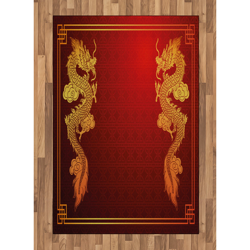 Tapis décoratif à fibres longues haute densité en polyester et coton Dragon, Rectangle— 4 pi x 5 pi 8 po