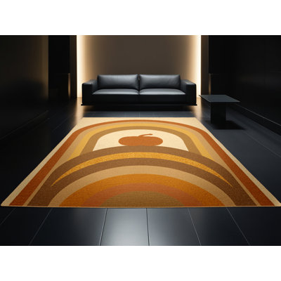 Tapis abstrait moderne et contemporain lavable à la machine de l'Action de grâce en brun - reliure brun clair