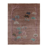 Rug & Kilim’S Chinese Art Deco Rug In Brown, Bordeaux & Blue Florals