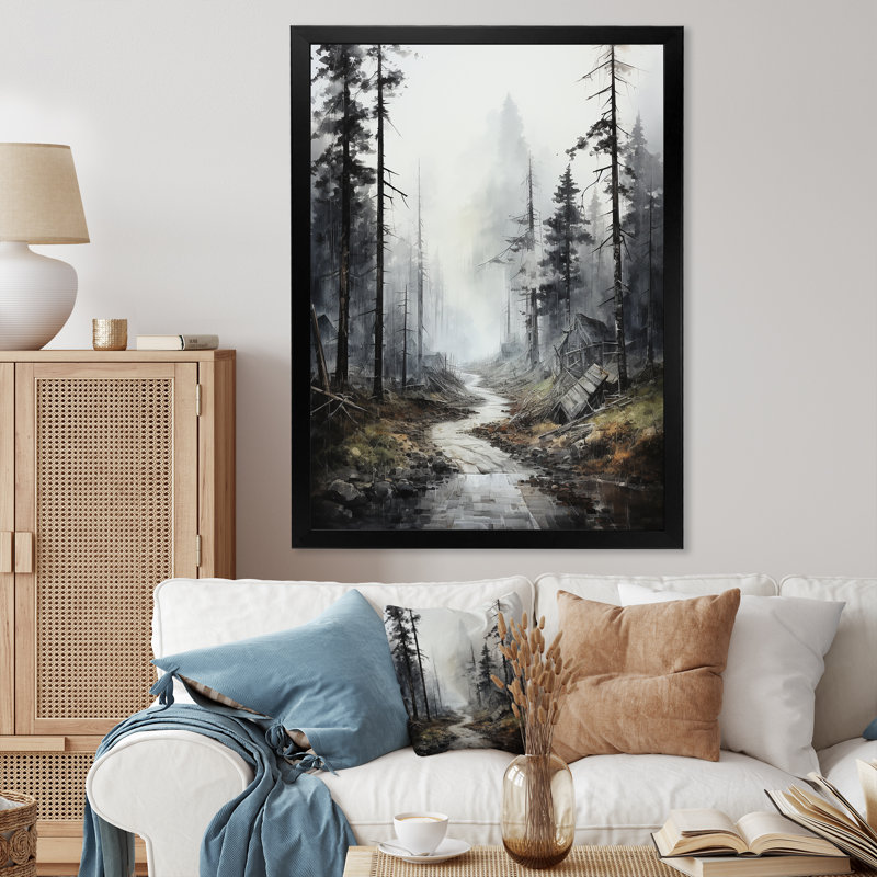 Méandre sur la route Thorugh Forest - route, art mural sur toile, Cadre simple noir, H 32 po x l 24 po x P 1 po