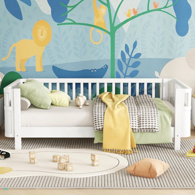 Twin Size Wood Platform Bed For Kids, Wood Low Profile Twin Bed With Rails by Harriet Bee