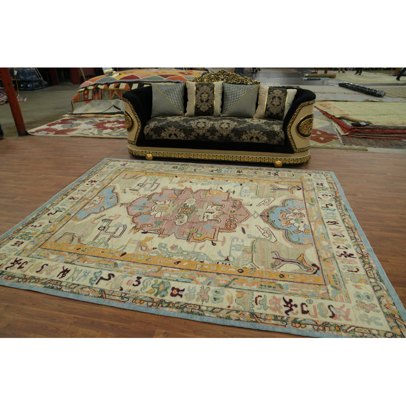 Tapis géométrique en laine teinté Oushak