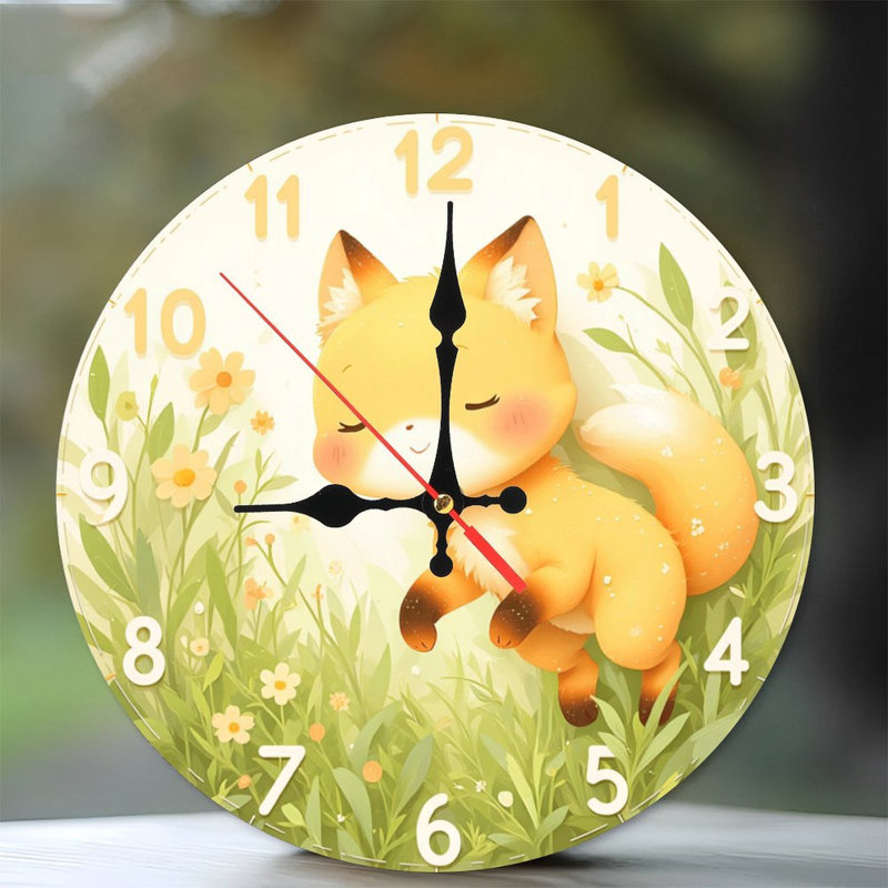 cute fox clock meadow flowers design