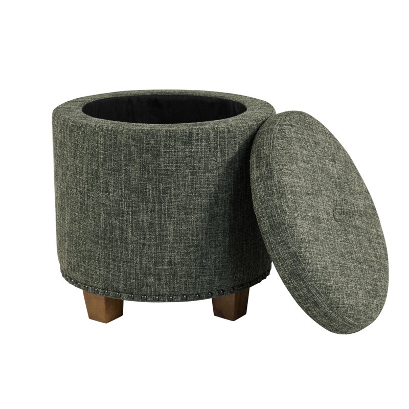 Mayen 19" Wide Round Storage Ottoman, Green Clover Fabric