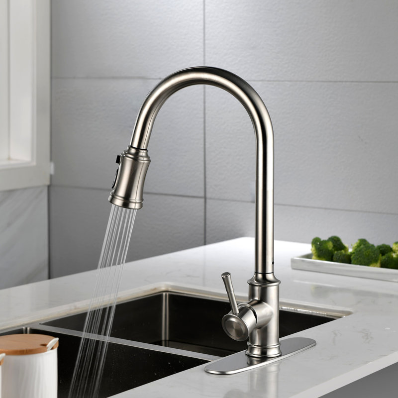 Single Handle High Arc Pull Out Kitchen Faucet,Single Level Stainless Steel Kitchen Sink Faucets With Pull Down Sprayer