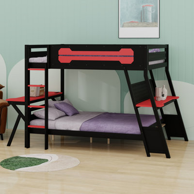 Bunk Bed  With Two Built-In Desks, USB Desktop Ports And Pegboard Storage