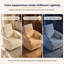 Fauteuil inclinable électrique pivotant en chenille avec dossier et repose-pieds indépendants, deux coussins décoratifs et port de charge de type C