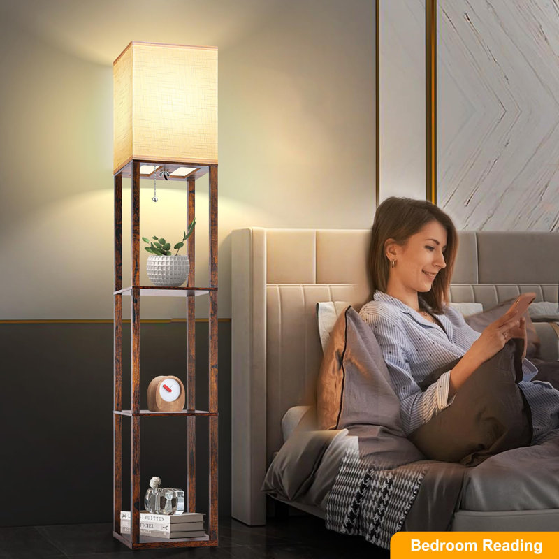 Floor Lamp With Shelves, 3 Color Temperatures, Open Top Design, For Living Room, Bedroom, Office, Rustic Brown