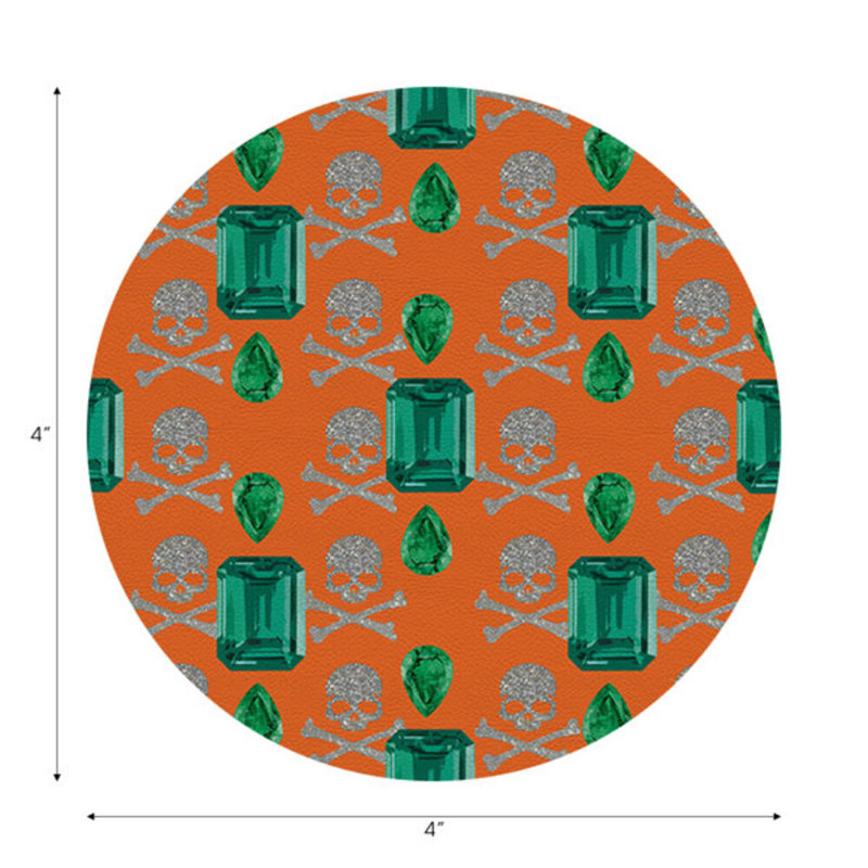 Sous-verres ronds en cuir gemme émeraude Gem, Orange