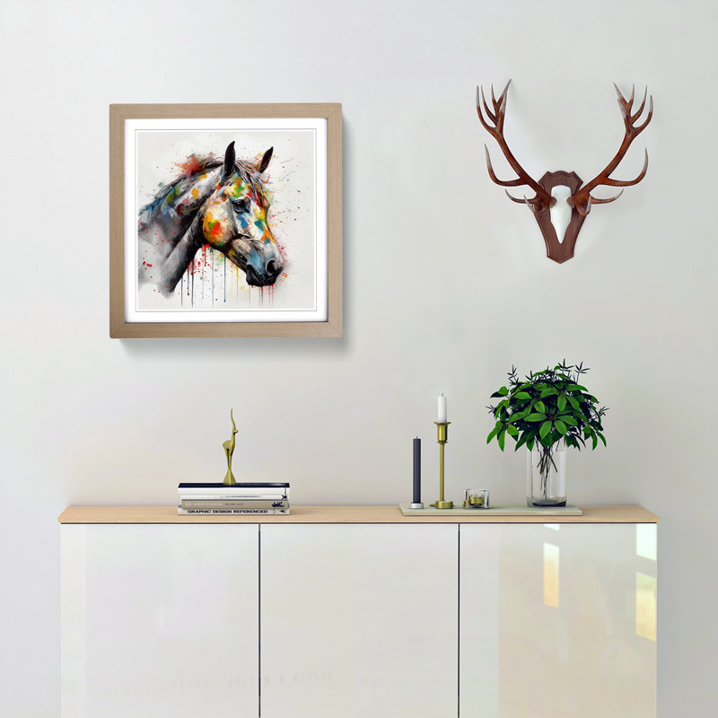 Horse Splatter - Single Picture Frame Print on Wood, Oak