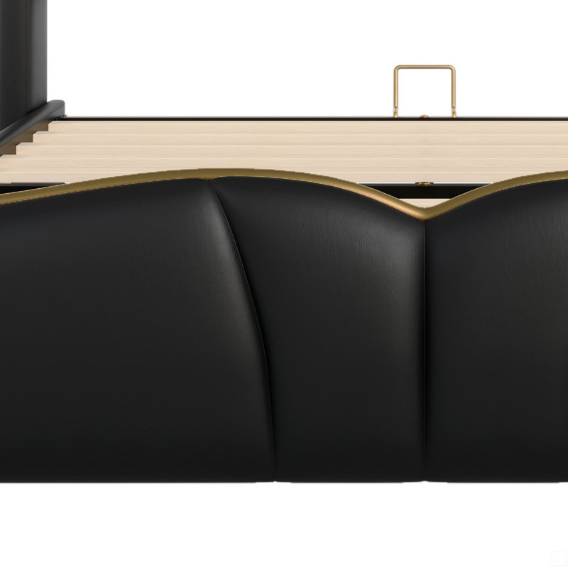 Structure de lit tapissier en cuir grand lit, lit plateforme tapissier avec pied de lit ondulé, aucune boîte à ressorts nécessaire