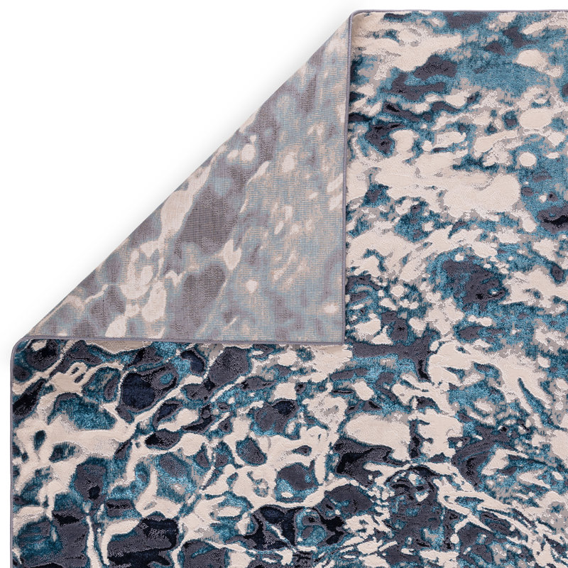 Aurora AU21 Foam Metallic Blue Area Rug , Rectangle 80 x 150cm