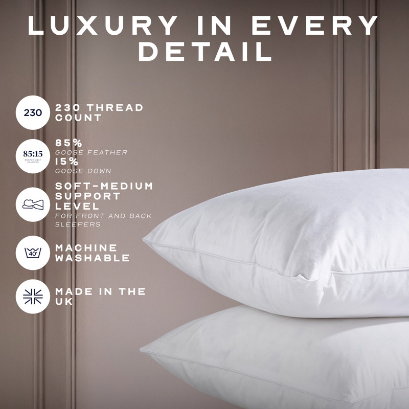 Luxurious Hotel Snuggledown Signature Goose Feather & Down Medium Support Back Sleeper Cotton Cover Pillow