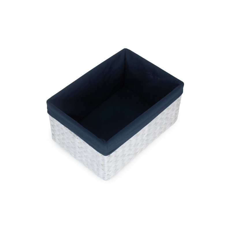 House Of Hampton Wicker Decorative Basket, 21cm H x 42cm W x 30cm D, White/Navy Lining
