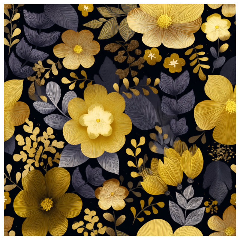 Édredon à motif floral Boho Boho, Édredon très grand, Motif floral noir / jaune