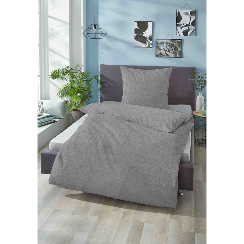 100% Cotton 86 Tc 2 Piece Duvet Cover Set, 135 x 200 cm - 1 Pillowcase (80 x 80 cm), Grey