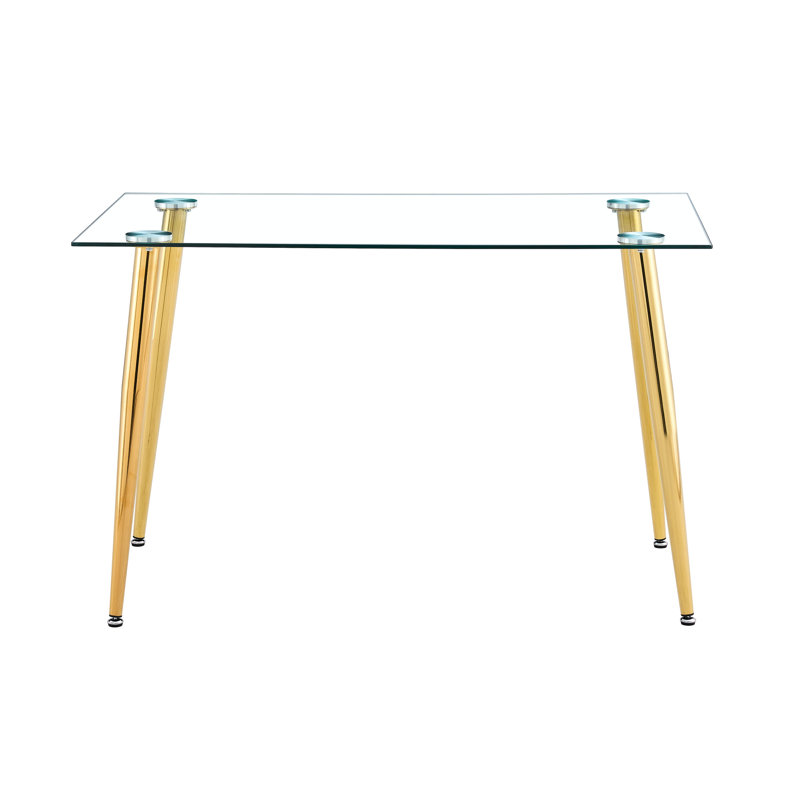 Plateau de table en verre transparent avec pieds dorés robustes pour une utilisation à long terme de la table de salle à manger moderne et minimaliste
