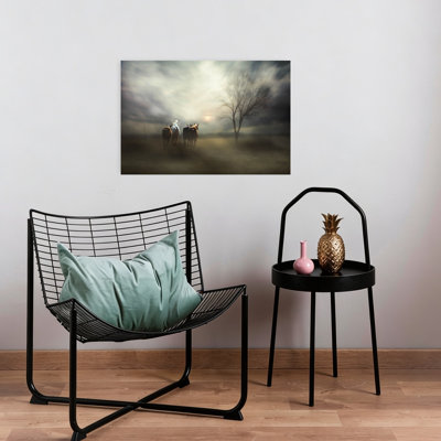 Wild Horses At Sunset Dramatic Ethereal Peaceful Horse Landscape Nature Wall Art Print 1 Piece Wrapped Canvas Wall Art
