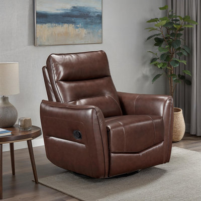  Jonas 36" Modern & Contemporary Swivel Glider Top Grain Leather Match Reclining Chair with 360-Degree Swivel & Gentle Gliding Motion