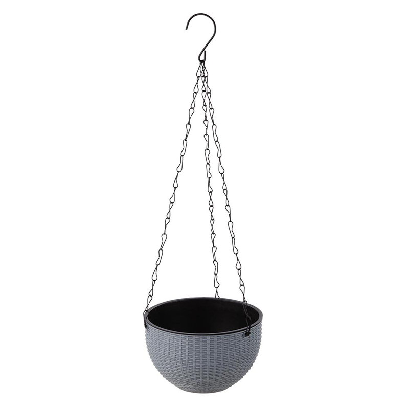 Medium Plastic Rattan Hanging Planter, Grey