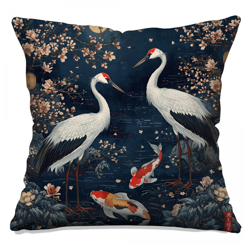 Coussins Cranes And Koi Fish, 26 x 26 pouces