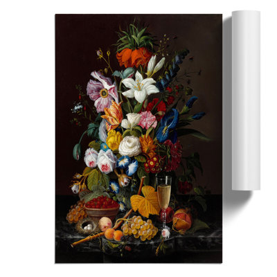 Still Life with Flowers and Fruit by Severin Roesen - Frameless Print