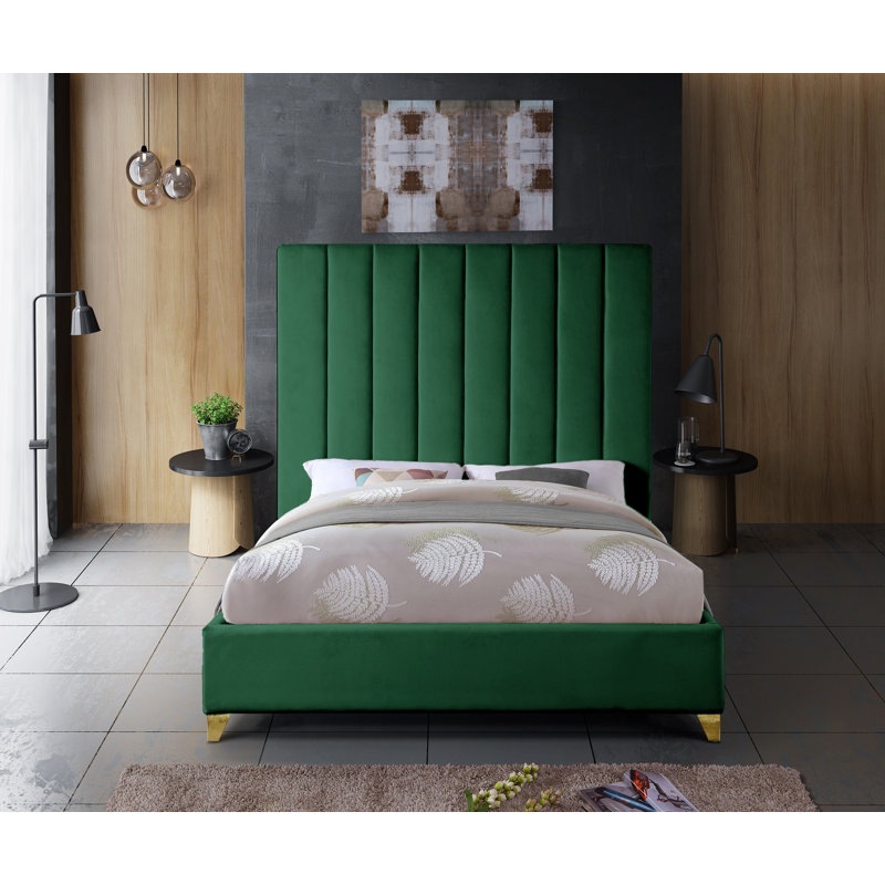 Lit plateforme tapissier Sibert, Double, Velours vert
