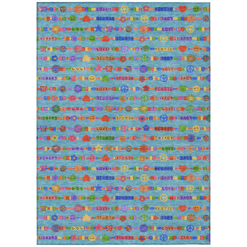 Machine Washable Indoor/Outdoor Chantille ACN2658 Kids Rug, Teal, 9' x 12'