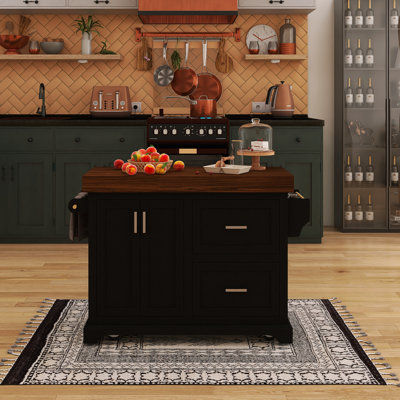 53.20" Kitchen Island With 2 Extra-large Drawers and Towel Racks