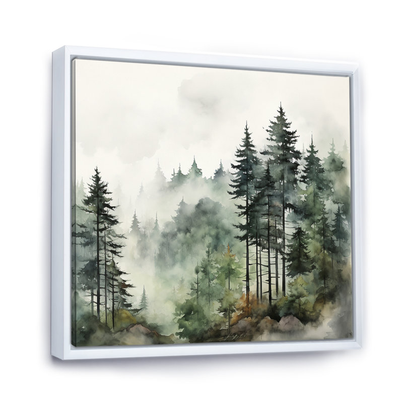 «Forest Pine Tree Misty Morning I», reproduction d'art sur toile, forêt pin, H 36 po x l 36 po, Blanc
