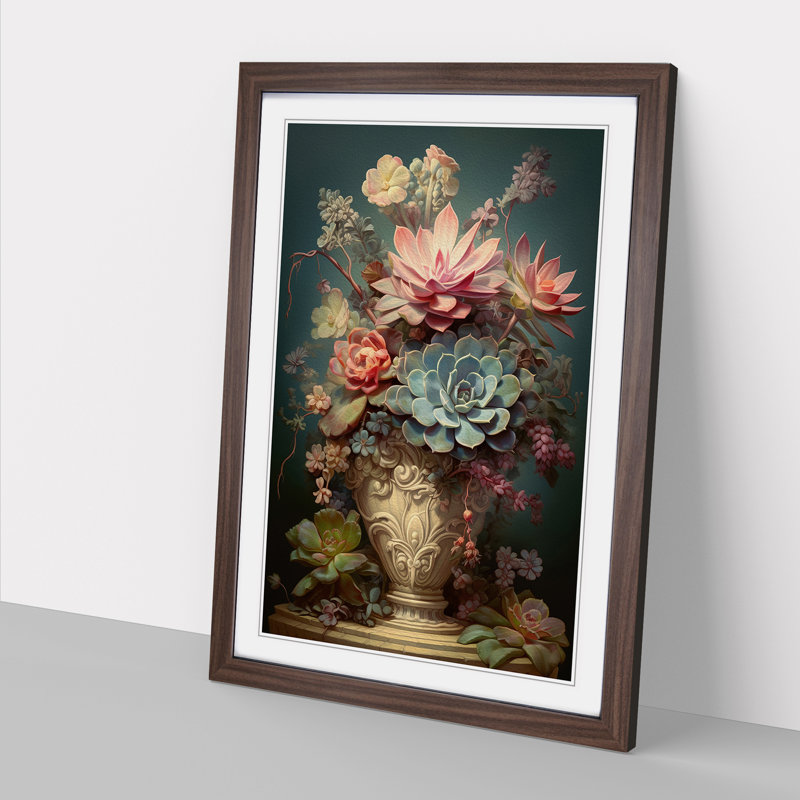 Succulent Victorian - Single Picture Frame Print on Wood, Walnut, 46cm H x 34cm W x 2cm D