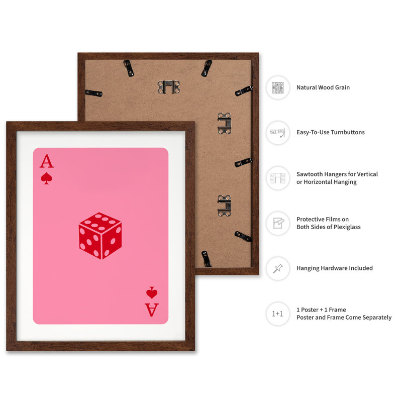 Dés rose de Pique As, Affiche, H 24 po x l 32 po, Encadrement brun