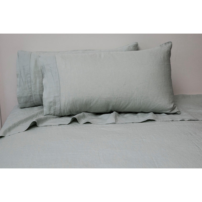 Lindsey 100% Linen Standard Sheet Set, Queen, Jade