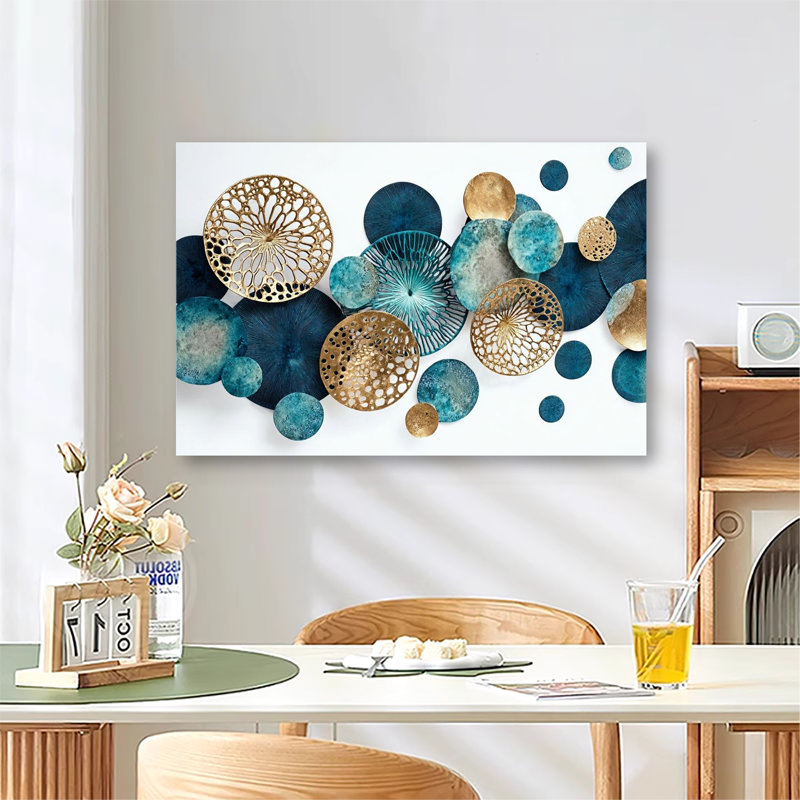 Art mural abstrait bleu sarcelle et doré, grande impression sur toile tendue pour salon, chambre à coucher, 20x30in