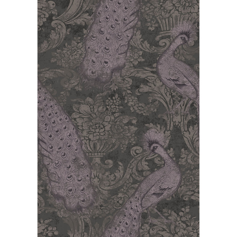 Albemarle Byron Damask Wallpaper Roll, Amethyst/Charcoal