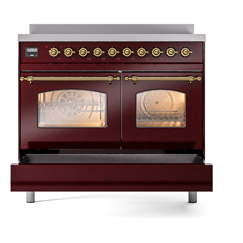 ILVE Nostalgie II 40 in Induction Range, Burgundy/Brass