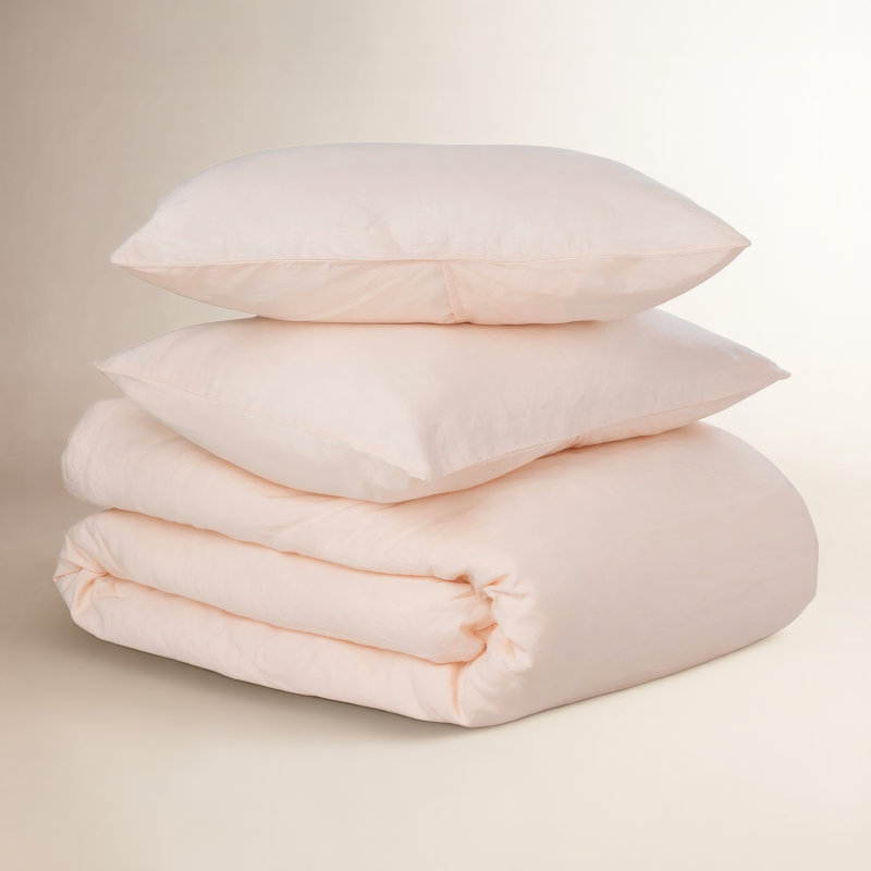 Ensemble de housse de couette en lin et coton Kandice, Rosé, Housse de couette très grand + 2 taies décoratives