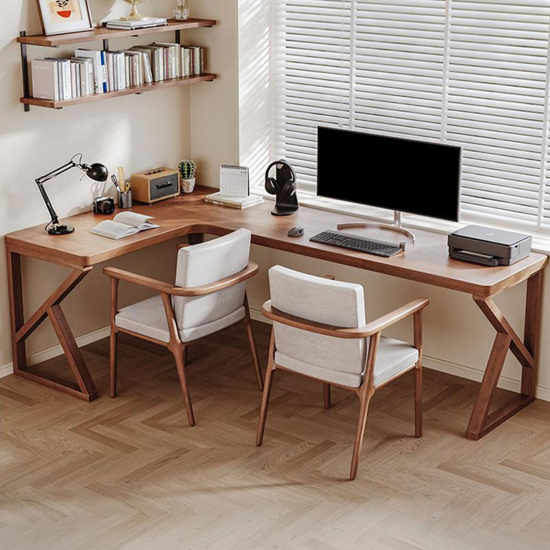  Walnut L-Shaped Solid Wood desks, Left Hand Return, 29.53" H x 86.61" W x 55.12" D