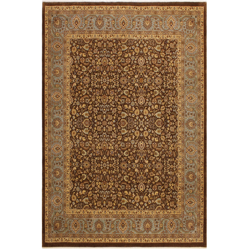 Tapis brun / beige en laine noué à la main 8 pi 3 po x 10 pi 5 po Abagail