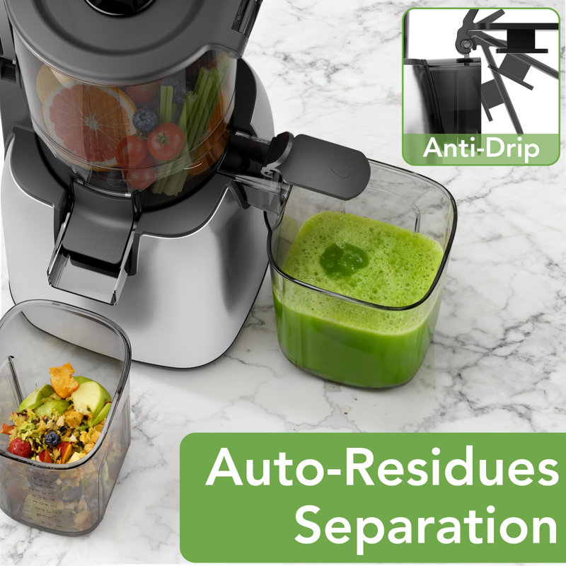 300W 5.4" Wide Chute Cold Press Juicer, Vintage Knob, Slow Masticating, High Yield Easy Clean, Stainless Steel Square Body For Whole Fruits Veggies