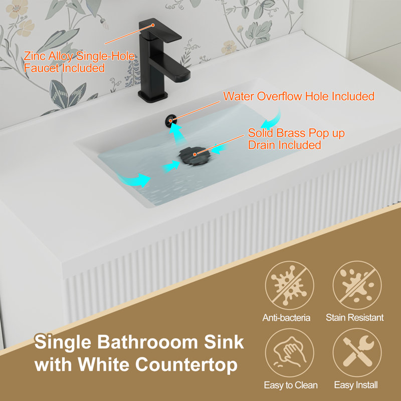 Ensemble de meuble-lavabo simple 36 po avec plateau d'évier Breonica Sharee, Blanc