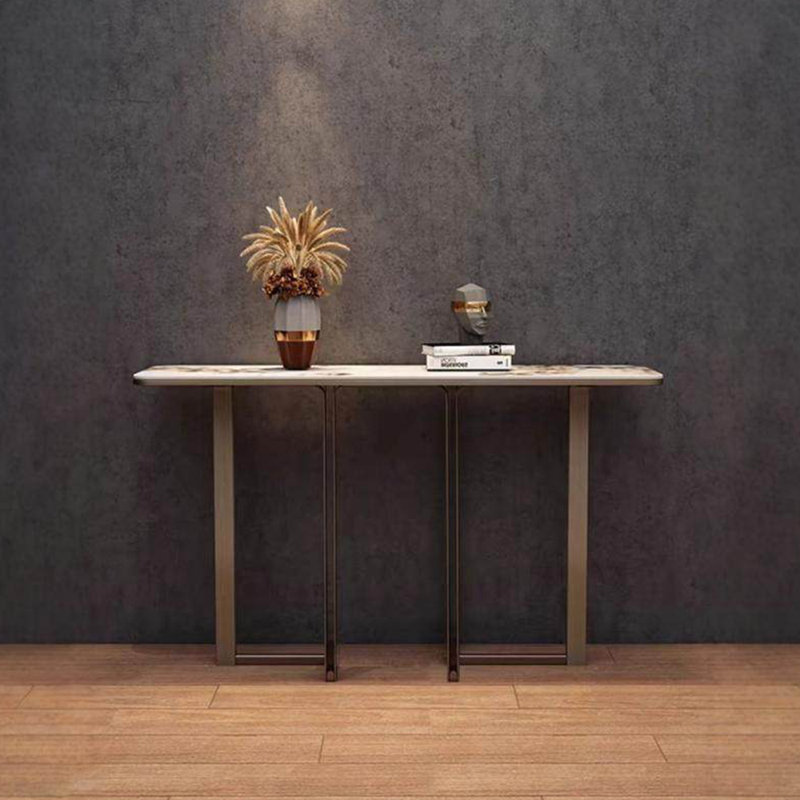 Console en pierre frittée de style italien, 33,4 po H x 47,2 po L x 13,7 po P, Blanc/Noir