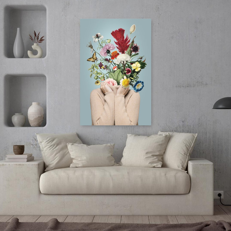 Art floral avec tête florale, H 36 po x l 24 po